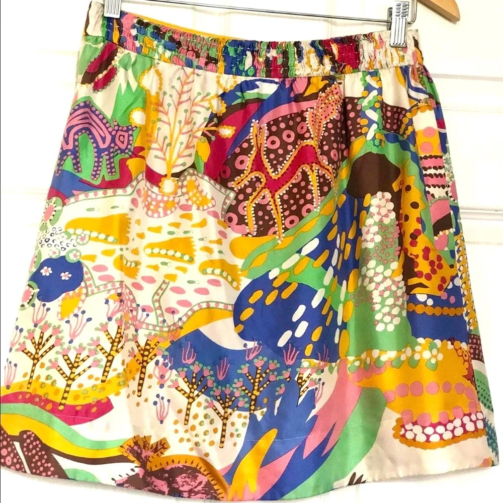 See By CHLOE Silk Skirt, Size42, 6US, Cats & Dogs Print